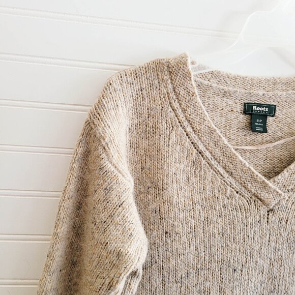 Roots Canada Sweater Size Small Beige Fleck V Neck Merino Alpaca Blend - Picture 3 of 9
